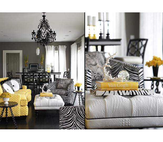 black white and grey living room on Yellow Gray Black White    Talk Is Chic